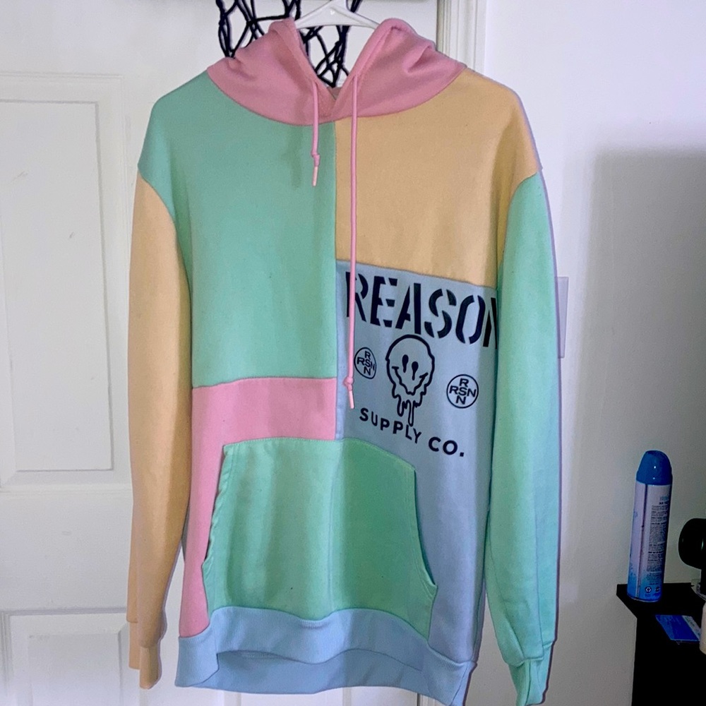 Reason large hoodie pink, blue, yellow, and green colors